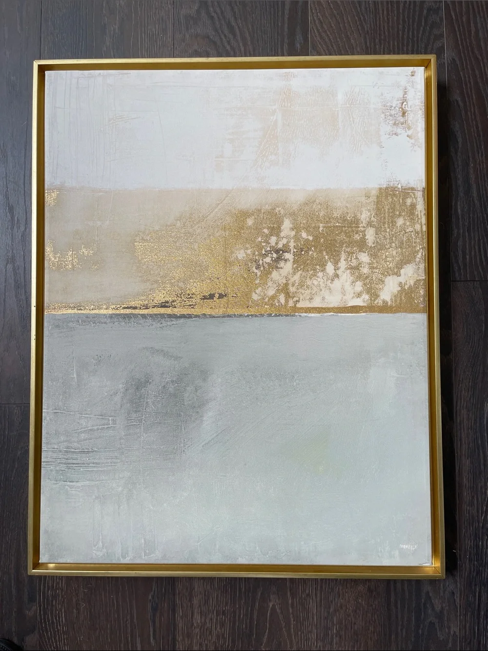 “Feels Familiar “ Abstract Gold & Gray Framed- Modern Neutral Accent Dan Meneely